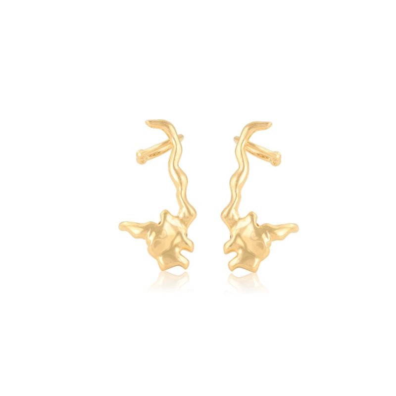 Brinco Ear Cuff Orgânico Folheado Ouro 18K Design Moderno Leve Confortável Semi Joia Versátil