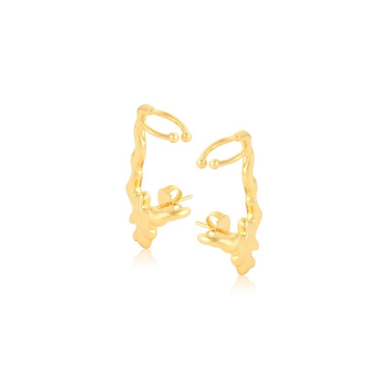 Brinco Ear Cuff Orgânico Folheado Ouro 18K Design Moderno Leve Confortável Semi Joia Versátil
