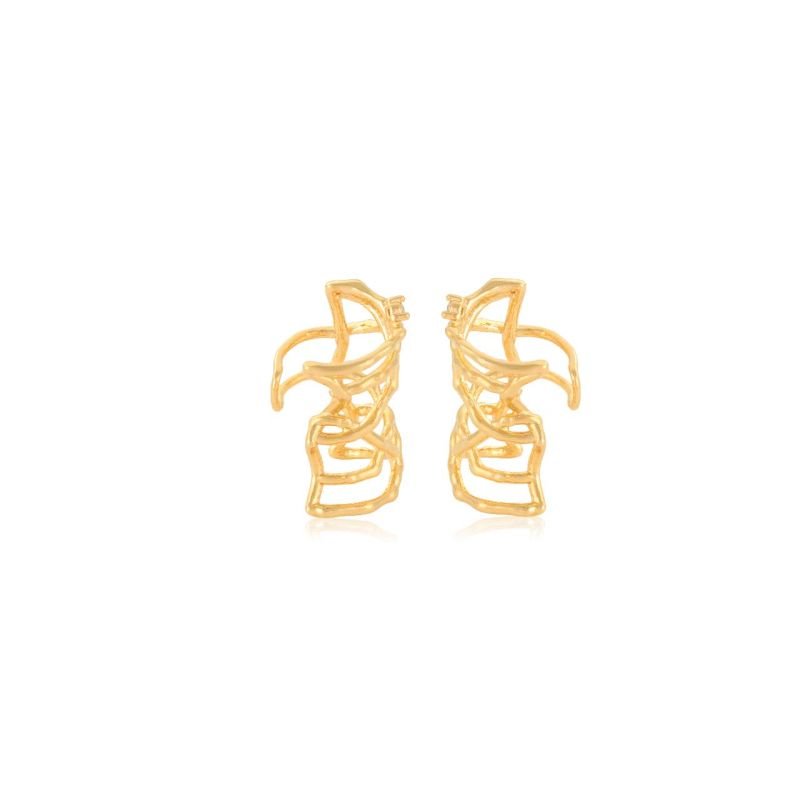 Brinco Folheado a Ouro Estilo Piercing Orgânico: Elegância Moderna Sem Furo