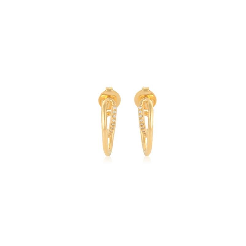 Brinco Argola Folheado Ouro 18K Liso Cravejado Zircônias Brilhantes Elegante Versátil